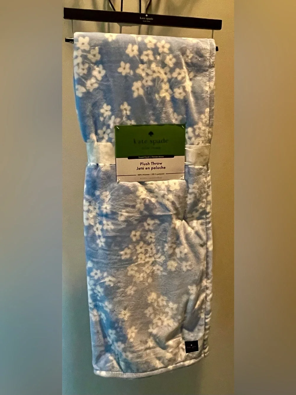 Kate Spade New York Sweet Floral Plush Throw 60x70 Light Blue New
